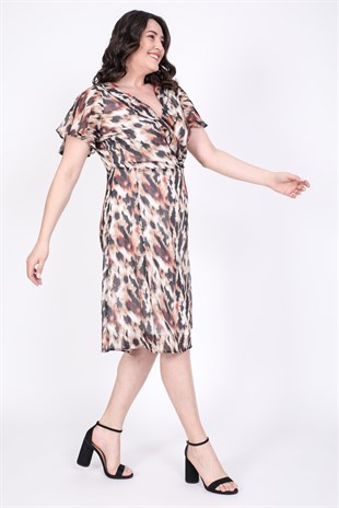 Myline-Arkası Çapraz Biyeli Şifon Elbise-Büyük Beden Günlük Elbiseler-45407