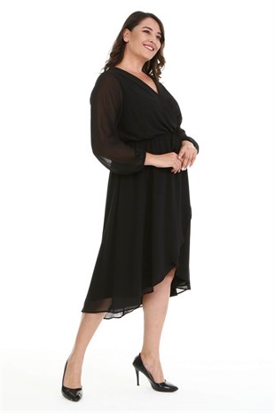 Myline-Astarlı Şifon Anvelop Elbise -Büyük Beden Abiye Elbise-77141