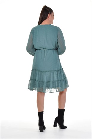 Myline-Bağcıklı Eteği Fırfırlı Elbise-Büyük Beden Günlük Elbiseler-77144