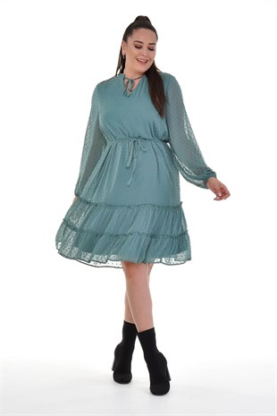 Myline-Bağcıklı Eteği Fırfırlı Elbise-Büyük Beden Günlük Elbiseler-77144