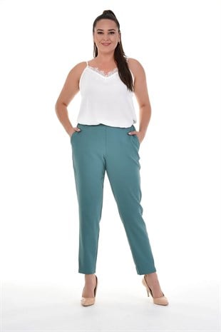Myline-Beli Lastikli Slim Fit Klasik Pantolon-Büyük Beden Pantolon-77136