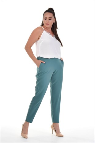Myline-Beli Lastikli Slim Fit Klasik Pantolon-Büyük Beden Pantolon-77136