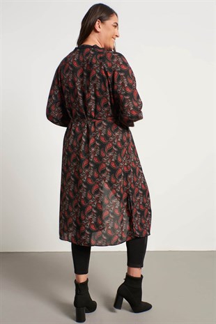 Myline-Dantel Şerit Detay Uzun Kimono-Büyük Beden Hırka-56287