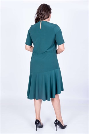 Myline-Eteği Asimetrik Volanlı Elbise-Büyük Beden Günlük Elbiseler-35055