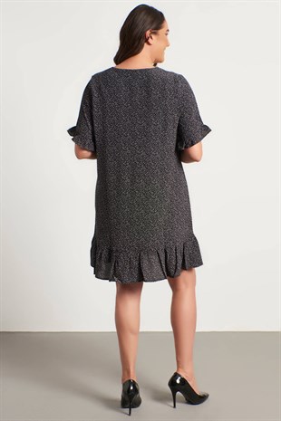 Myline-Eteği ve Kolları Fırfırlı Elbise-Büyük Beden Günlük Elbiseler-45855