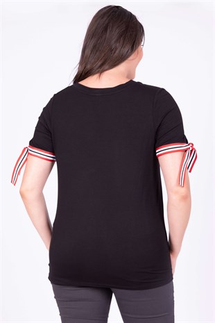 Myline-Kolları Bantlı T-Shirt-Büyük Beden Tişört-23793