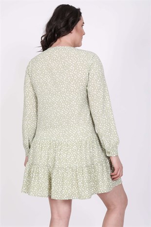 Myline-Önü Bağcıklı Eteği Fırfırlı Elbise-Büyük Beden Günlük Elbiseler-45760