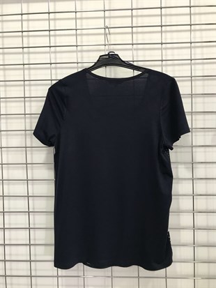Myline-Önü Baskılı Satenli Arkası Penye T-Shirt-Büyük Beden Outlet-45599