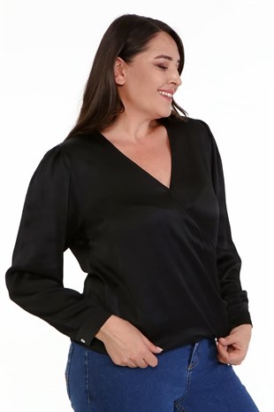 Myline-Vatkalı Pile Detay Anvelop Bluz-Büyük Beden Gömlek-66839