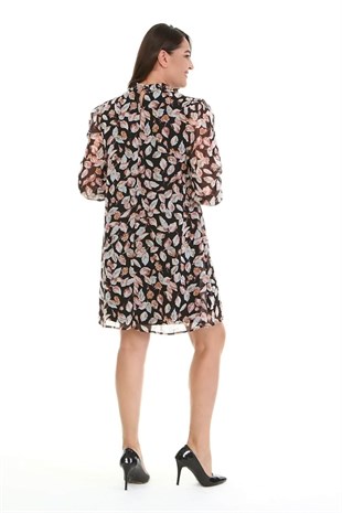 Myline-Yaka Detaylı Gipeli Şifon Elbise-Büyük Beden Günlük Elbiseler-67031